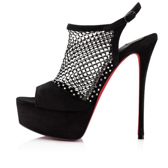 Christian Louboutin PLOUGESTA ALTA STRASS Fishnet Heels Pump Shoes Sandal - Picture 1 of 16